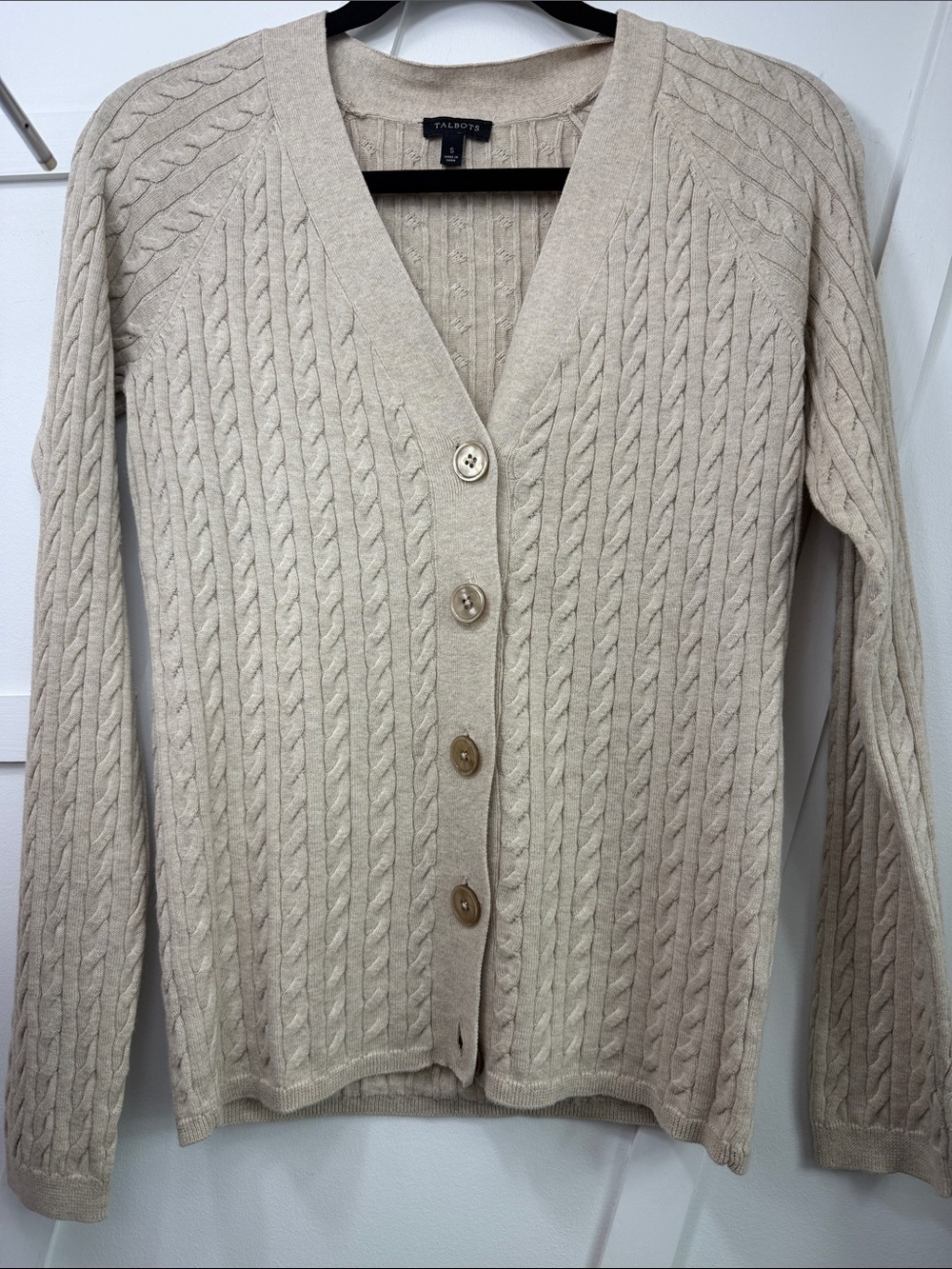 Talbots Women's Light Cream Cable V-Neck Cardigan
